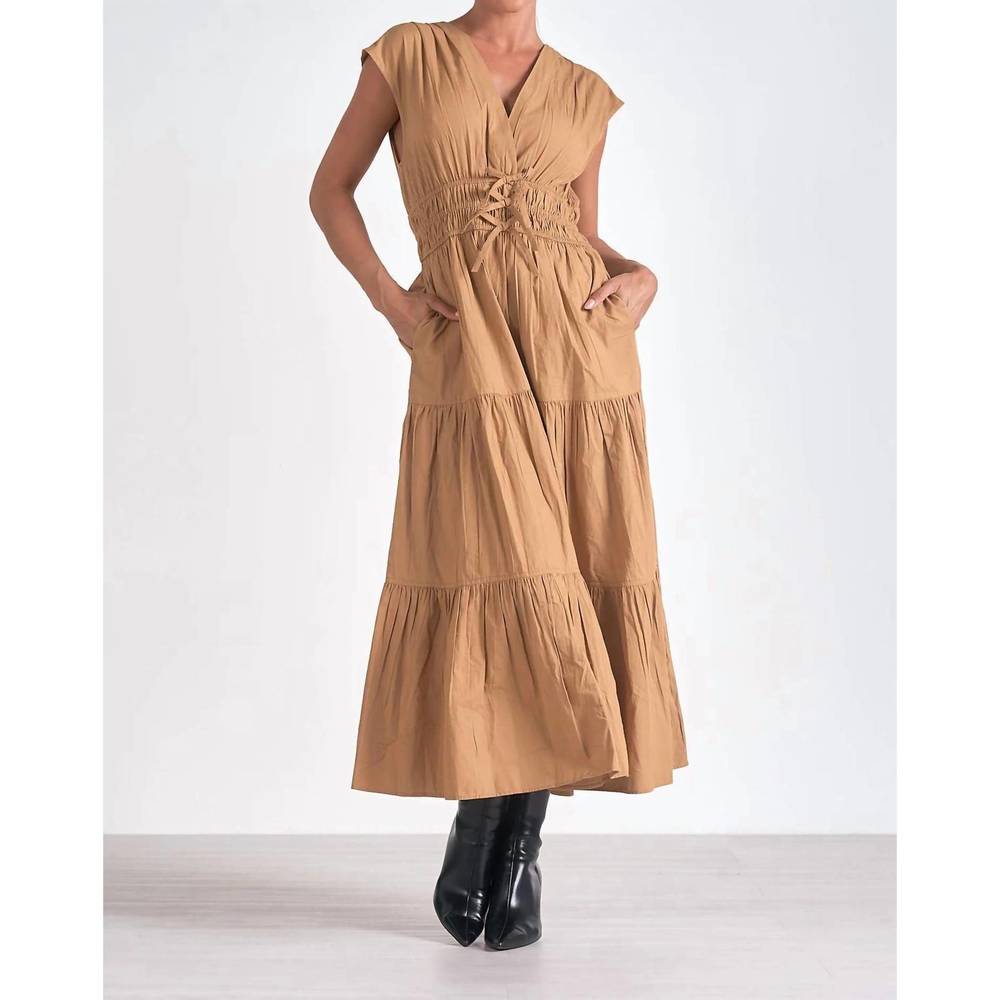 NEW ELAN cap sleeve dress in taupe